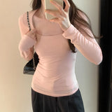 Collar Spice Girl Shoulder Long-Sleeved T-Shirt A New Autumn Style Slim And Thin Bottomed Shirt With A Pure Desire Blouse-Outfit