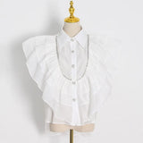 Ruffle Trim Shirt For Women Lapel Sleeveless Solid Straight Loose Button Through Blouse Female Summer Clothing