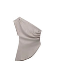 Asymmetric T-shirt New Women's Fashion Trend Spicy Girl Celebrity Temperament Off Shoulder Top-Outfit