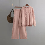 Drawstring Hooded Women Knitted Sets Irregular Loose Sweater+Casual Wide Leg Long Pants Winter Warm Two Pieces