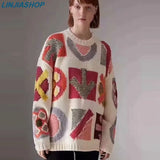 chic autumn winter women sweater jumper patchwork pullovers long sleeve o neck high fashion Christmas