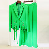 Early Spring Series New Star Fashion Ribbon Strap Blazer Broad Leg Trousers