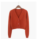 Crop Cardigan Women Korean Short Sweater Long sleeve V neck Green