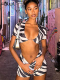 Summer Sexy 2 Two Piece Sets Outfit For Women 2023 Short Sleeve Crop Top And Short Pant Sets Zebra Stripe Sets