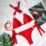 Toloer New Bikini Crystal Diamond Bikini Solid Color Strap Swimsuit High End Sexy Female Swimsuit