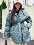 Women Thicken Slit Waist Lace-up Parkas Female Hooded Long Sleeve Solid Coat 2022 Winter Slim Casual Elegant Windproof