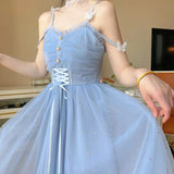 Fairy Elegant Dress Women Princess High Waist Sweet Strap Dress Female Korean Casual Holiday Gauze Kawaii Dresses