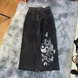 New High Street Hiphop Hip Hop Brand Printed Jeans Men's Straight Baggy Wide-Legged Pants-Outfit