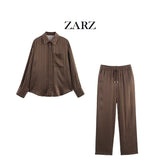 Homemade New Women's Striped Silk-Striped Silk-Striped Silk-Sense Shirt Silk-Striped Trousers