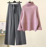 Version Of The Lazy Suit Women 2025 New Autumn And Winter Thick Thick Knitted Knitted Knitted Wide Leg Pants Two