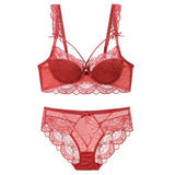 Ultra-thin Underwear Sexy Lace Plus Size Hollow Women Push Up Bra Set Pure White C D E Cup Brassiere Temptation