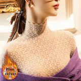 Lace Bottoming Shirt Women's 2022 Autumn And Winter Korean Plus Velvet Lace Sweater With Half-Collar Hollow Princess