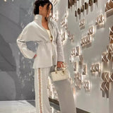 Fashion Bumpy Drawstring Tight Top Sleeker Sleeker Trousers Set In Autumn