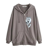 Women Y2K Zip Up Hooded Sweatshirt Skeleton Graphic Hoodie Vintage 90s E-Girl Harajuku Goth Aesthetic Shirt with