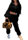 Casual Hoody Crop Top and Pants Matching 2PC