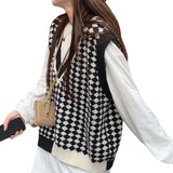 Color Knitted Vest For Women In 2024 Spring And Autumn New Korean Version Of The Chessboard Is Loose And Fashionable To Wear Sweater Vests.-Outfit