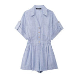 New Blended Striped Waist Short Jumpsuit 3195849-Outfit