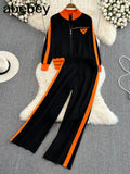 2 Pieces sweater Set Women Tracksuit Sweater + loose Trousers CHIC Pullover Sweater+ Knitted Carrot pants