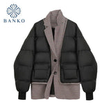 Down Jacket 2021 Winter Parkas Short Coat Thick Cotton Padded Parka Female Patchwork Jacket Fashion Casual Warm