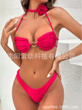 Multi-Color Solid-Colored Breast-Plate Three-Point Low-Rise Bikini Sexy 2025 New Split Swimsuit