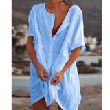 Women's Shirt Multi-Color Multi-Code Long Loose Solid Color Short-Sleeved Shirt Beach Sunscreen