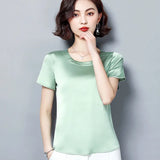 Imitation Silk Blouse Short Sleeve Satin Blouse Women Summer Ladies Office Blouses Womens Tops And Blouses