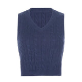 Solid Casual Sleeveless Sweater Vest Y2K Preppy Style Knitted Jumpers Ladies Vintage Korean Streetwear Fashion