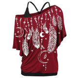Women Shirts Blouses Summer 2021 Feather Print One Shoulder Top Casual Ladies Sexy Tops Skew Neck Shirts