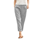 Large Pocket Pure Color Comfort Leisure Cotton Linen Casual Straight-leg