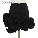 Patchwork Casual Skirt For Women High Waist Pleated Asymmetrical Hem Solid Mini Skirts Female Summer 2022 New