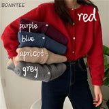 Women Solid Crew Neck Retro Basic Jumper Sweater Knitted Harajuku Long Sleeve Loose Outerwear Chic Casual Daily