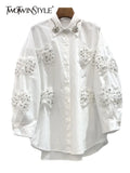 Korean Fashion Patchwork Bowknot Shirt For Women Lapel Lantern Sleeve Button Through Blouse Female Clothing