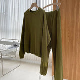 2022 Autumn Women Waffle Cotton Sweatshirt Suit Oversized Sets Female Loose Sweatshirt + Long Pants Suits Short