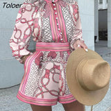 Women's Short Set and Blouse Printed Long Sleeve Top Shorts Suit Two Piece Autumn Winter Elegant Daliy Club Party