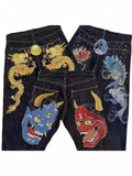 High Street Jeans Male Personality Printed Hip Hop Fashion Clothing Straight Pants High Waist Y2K Jeans-Outfit