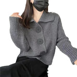 Sweater Women's Lazy Lapel Knitted Cardigan Women's Autumn And Winter New Long-Sleeved Loose Fashion Big Button Jacket-Outfit