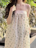Floral Elegant Dress Women Designer Draped Chic Midi Dress Female Korean Fashion Backless Strappy Holiday Dress 2022