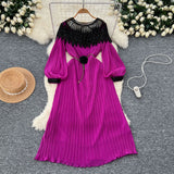 Retro Court Style Heavyweight Embroidered Long Hundred Folds Bubble Bubble Sleeve Dress Female 100