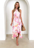 Spring/Summer New Print Sleeveless Elegance Elegance Open-Fork With Dress