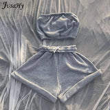 Basic Tracksuit 2 Two Piece Sets for Women Clothing Strapless Top+shorts Wholesale Suits Summer Trend Casual