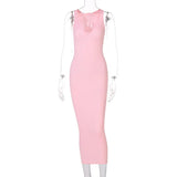 Puss Ribbed Low-Neck Dress Sexy Maxi Bodycon 2021 Fashion Party Summer Trend Stretchy Sleeveless Activewear Skinny