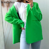 2021 Women Chic Oversized Green Blazer Spring Single Buttons Female Loose Suit Jacket Full Sleeve Outwear Y2K