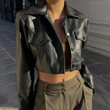 Toloer Autumn And Winter Hot Style Women's Sexy Crop Hot Girl Motorcycle Clothing Women's Leather Coat-Outfit