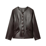 Decorative Short Top 2025 Spring Women's Long-Sleeved V-Neck Buckle Short