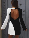 White and Black Contrast Elegant Long Sleeve Mini