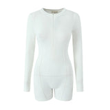 Spring Style Knitted Slim Zipper Long-Sleeved Solid Color Jumpsuit-Outfit