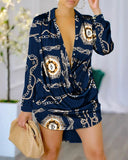 Independence Station New Fashion Style Sexy Fashion Printed Long-Sleeved Shirt Spot-Outfit