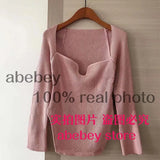 new spring sexy stylish sqaure collar full sleeves knitting pullover sexy slim T-shirt female top