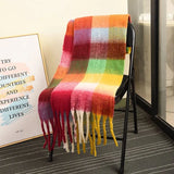 Winter Color Block Thickened Scarf Shawl Female Korean Style Versatile Four Color Gradient Tie Dye