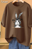 100% Cotton L-5XL Plus Size T Shirt Bunny Print O Neck Tshirt Short Sleeve Women Top Basic Summer Couple Solid T